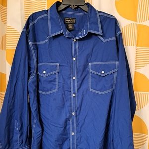 Mens High Noon Blue Pearl Snap Western Shirt. XXL